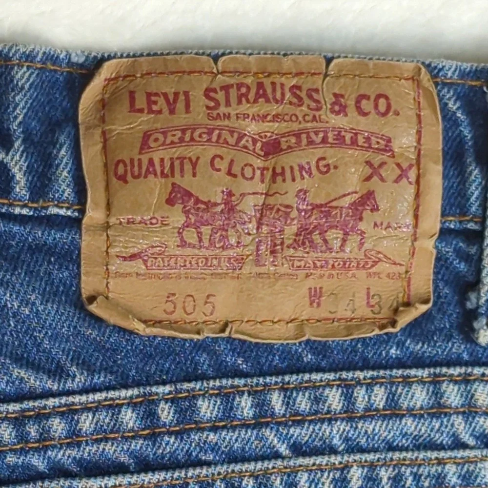 VTG Levis 505 Red Tab Straight Jeans Men 34x34 Faded Wash Wallet Made In USA Y2K